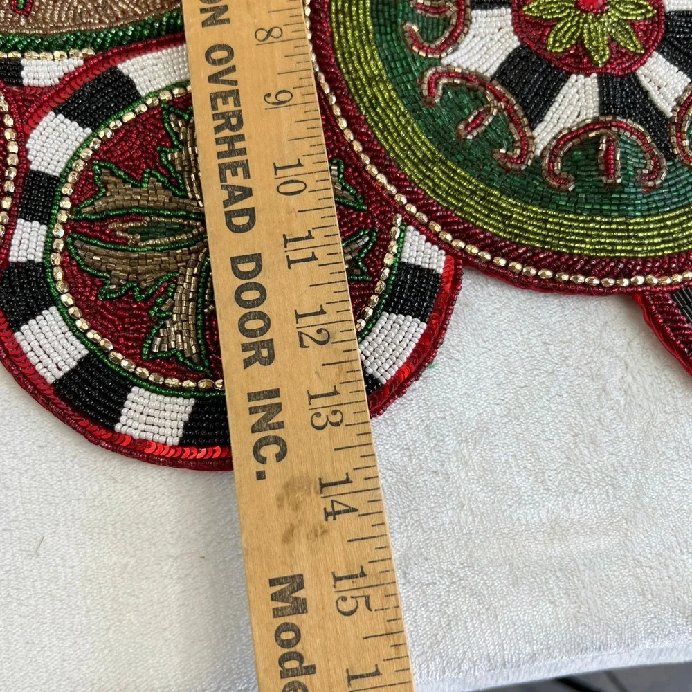 Mackenzie-Childs Beaded Medallion Table Runner Red Green Holiday Christmas Decor